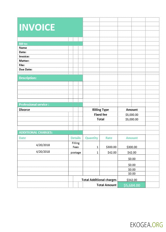 Modèle de facture de service juridique